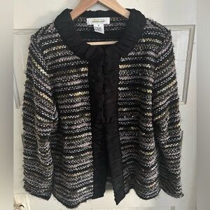 Misook Women's Striped Sweater - Black and Beige size medium wool blend